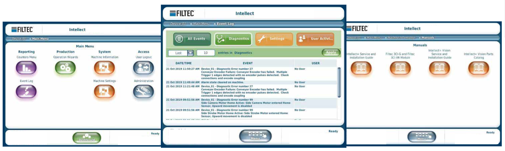 Screenshots of the Filtec INTELLECT Platform