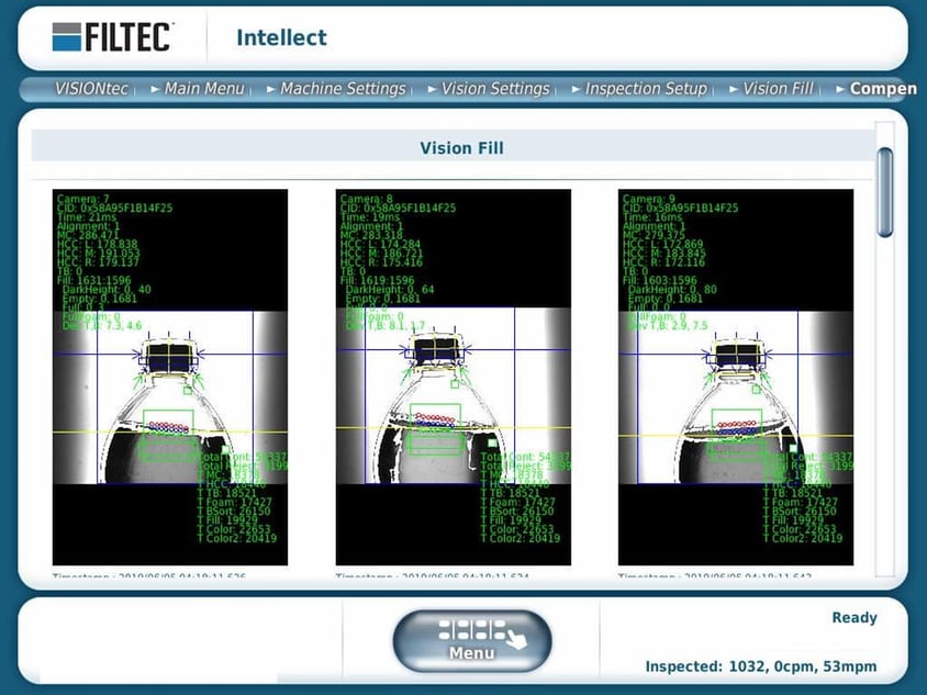 The Filtec Intellect System inspecting bottles for fill level.
